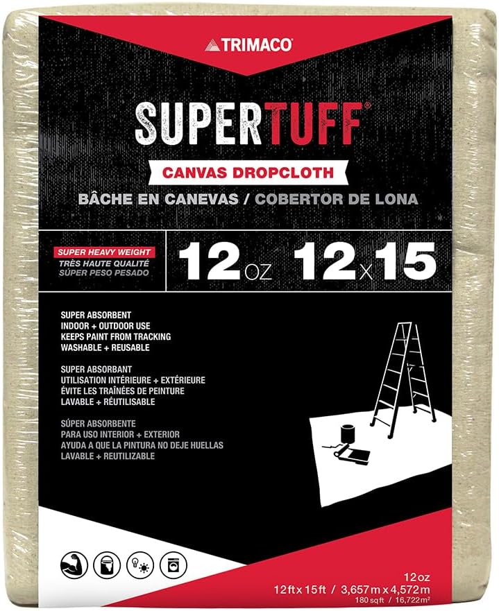 Trimaco SuperTuff 12 oz thick Premium Weight Canvas Drop Cloth, 12-feet x 15-feet - Image 1