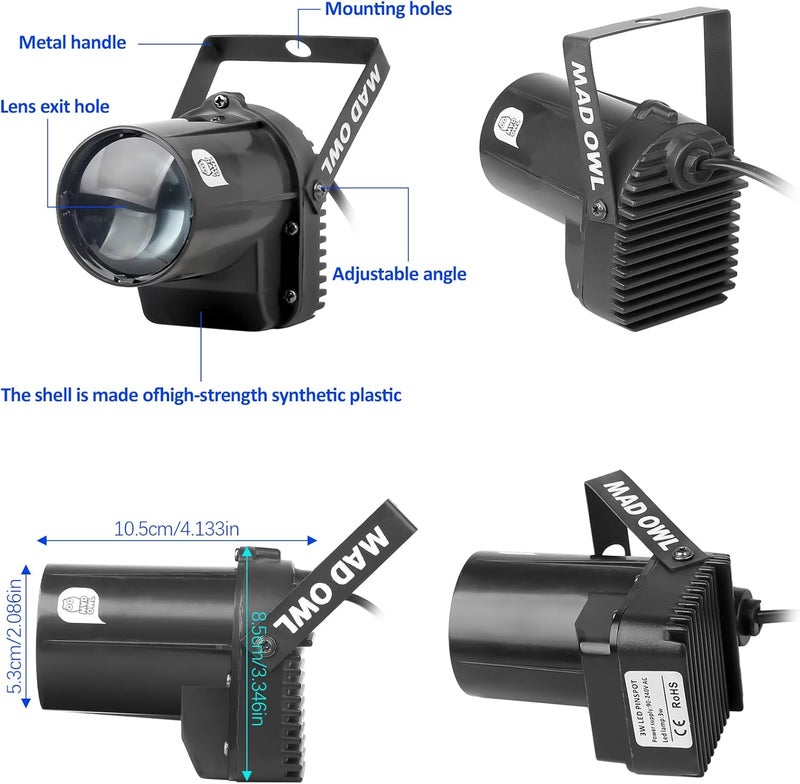 MADOWL Disco Ball Spotlight LED Pinspot Light - Motorized Mirror Ball Party Light - Image 4