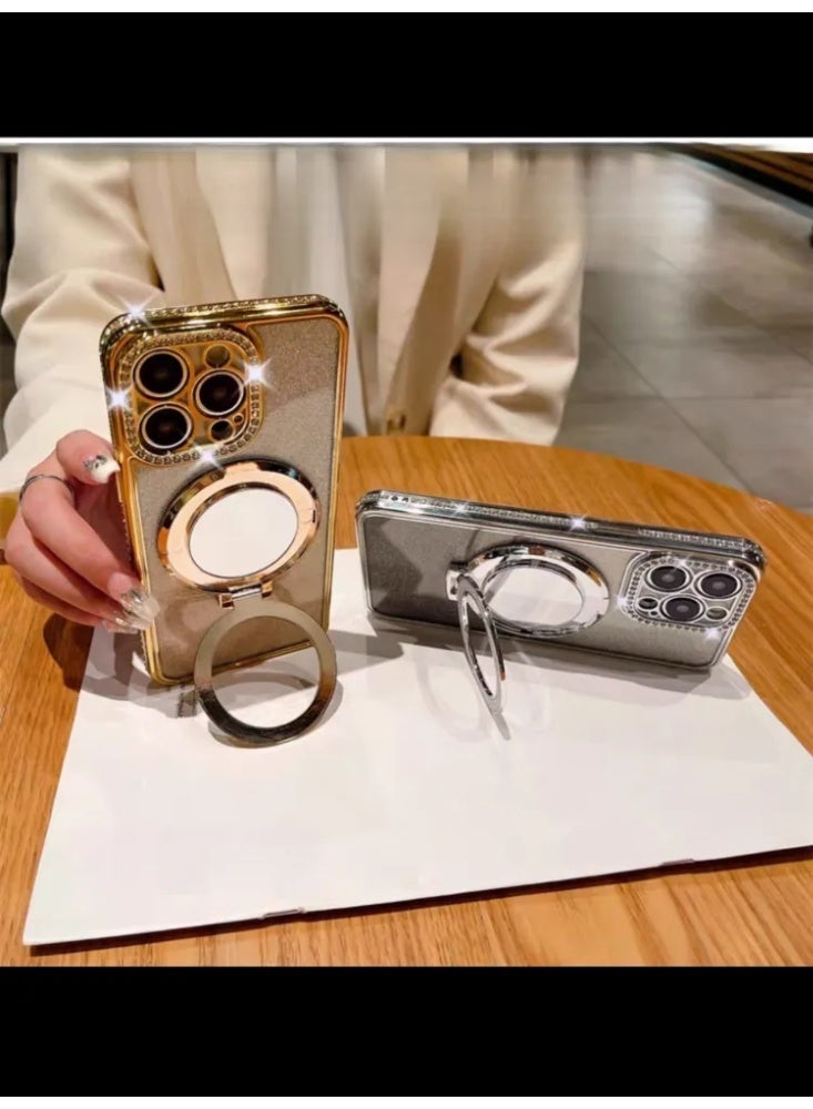 حقيبة هاتف واقية شفافة مغناطيسية مزينة بالكريستال مع مرآة، غطاء واقي لـ iPhone - Image 3