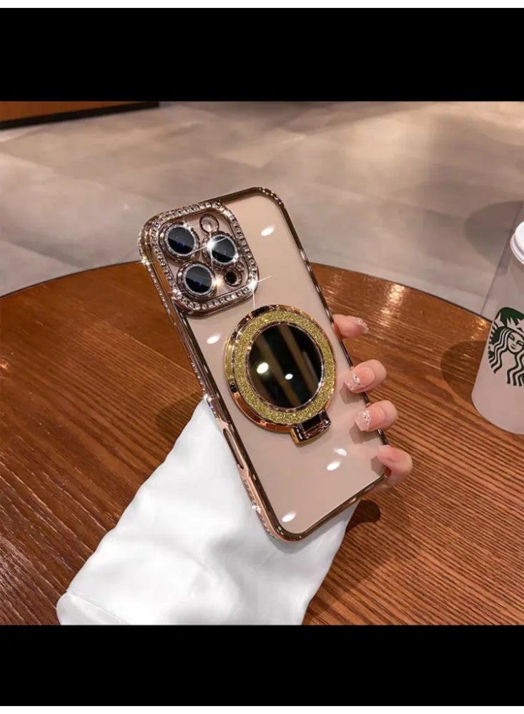 حقيبة هاتف واقية شفافة مغناطيسية مزينة بالكريستال مع مرآة، غطاء واقي لـ iPhone - Image 1