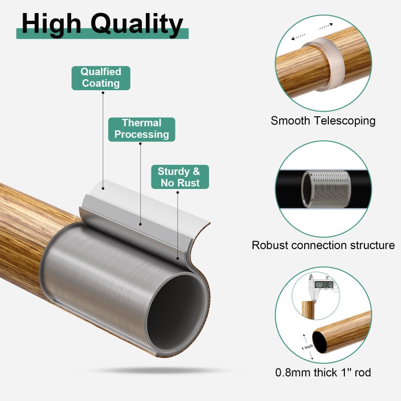 QDWIS Boho Wood Curtain Rods for Windows 48 to 84 inch,1" Adjustable Heavy Duty Window Curtain Rod with Imitation Wood Grain Finials,Rustic Decorative Drapery Rods Set,Size:36-88'',Maple Wood - Image 5