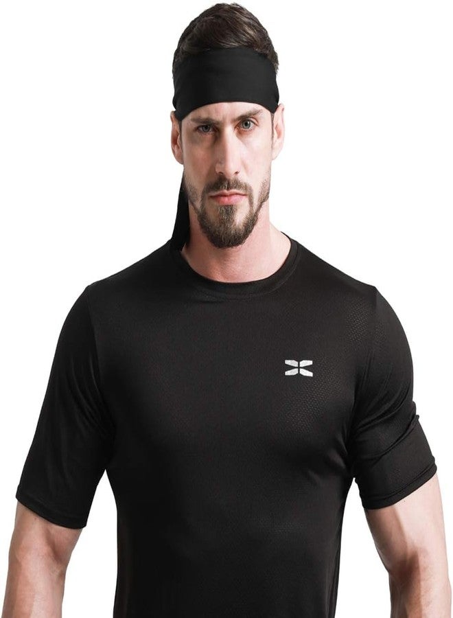 PAROPKAR PAROPKAR Tie Headband Men Women Sweat Wicking Workout Running Sport Headhand Head Band for Cricket Yoga Golf Gym Camping RunningTennis (Black) (Black) - Image 2