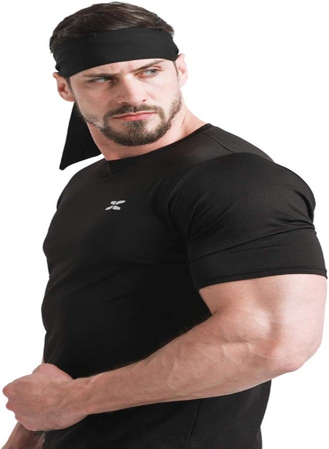 PAROPKAR PAROPKAR Tie Headband Men Women Sweat Wicking Workout Running Sport Headhand Head Band for Cricket Yoga Golf Gym Camping RunningTennis (Black) (Black) - Image 3