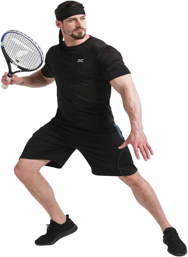 PAROPKAR PAROPKAR Tie Headband Men Women Sweat Wicking Workout Running Sport Headhand Head Band for Cricket Yoga Golf Gym Camping RunningTennis (Black) (Black) - Image 5