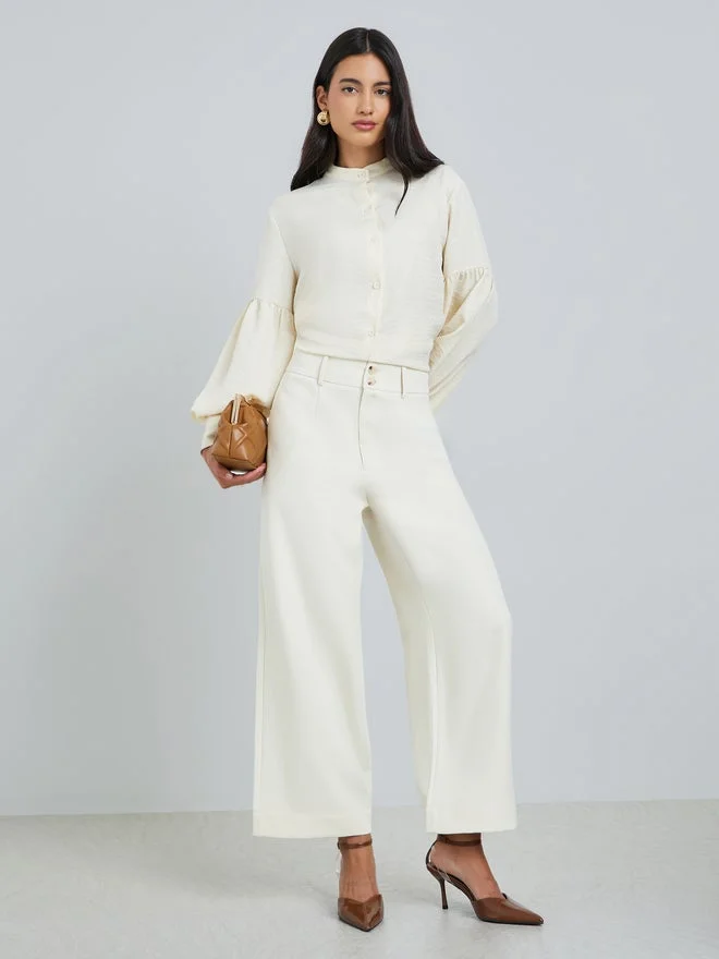 Styli Styli Cream Lantern Sleeve Solid Shirt