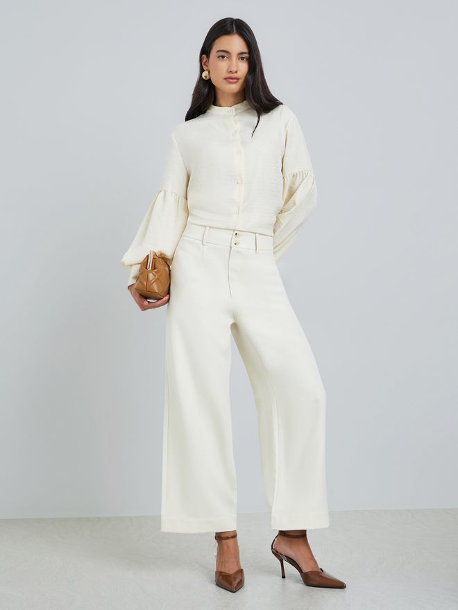 Styli Cream Lantern Sleeve Solid Shirt - Image 2