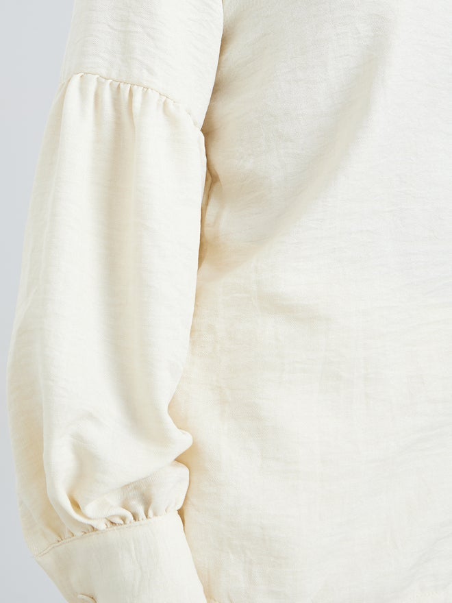 Styli Cream Lantern Sleeve Solid Shirt - Image 4