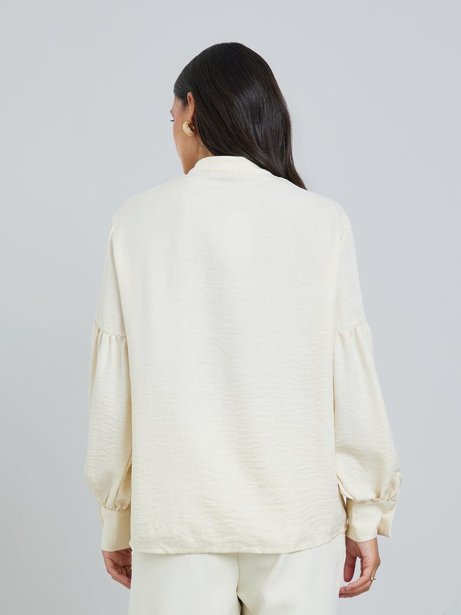 Styli Cream Lantern Sleeve Solid Shirt - Image 5