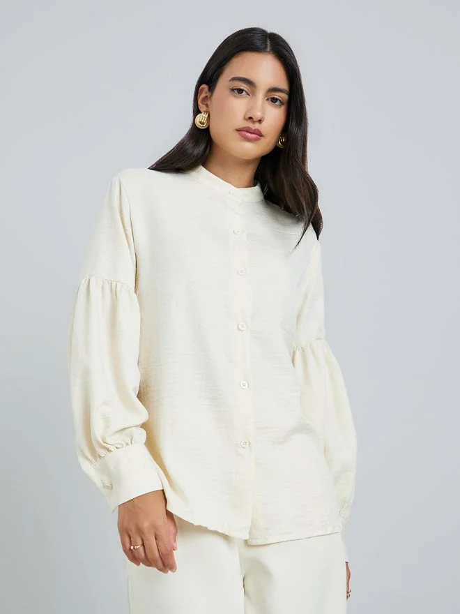Styli Styli Cream Lantern Sleeve Solid Shirt