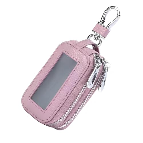 yorpyep Key Fob Case Leather Doublelayer Storage Remote Case Key Fob Holder with Clear Window for Most Cars Pink - Image 1
