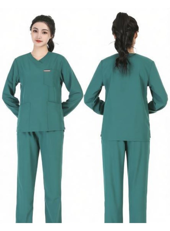 Loquat Womens V-Neck Scrubs Set Classic fit Long Sleeves Top & Slim Pants Soft Fabric Medical Nursing Uniform Green - Image 1
