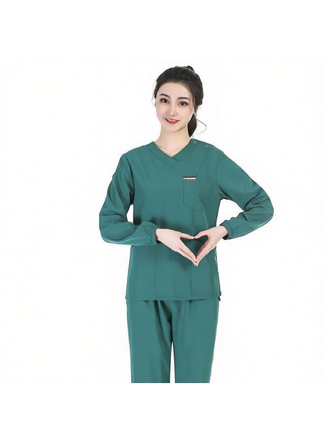 Loquat Womens V-Neck Scrubs Set Classic fit Long Sleeves Top & Slim Pants Soft Fabric Medical Nursing Uniform Green - Image 2
