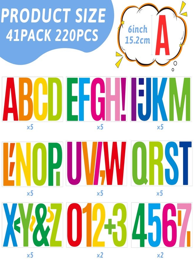 Timenued 220 Pcs 6 Inch Large Bulletin Board Letters for Classroom,6" Big Font Letter Stickers Alphabet Number Vinyl Self Adhesive Stickers for Poster Board Display Chalkboard School Home Decor Colorful - Image 3