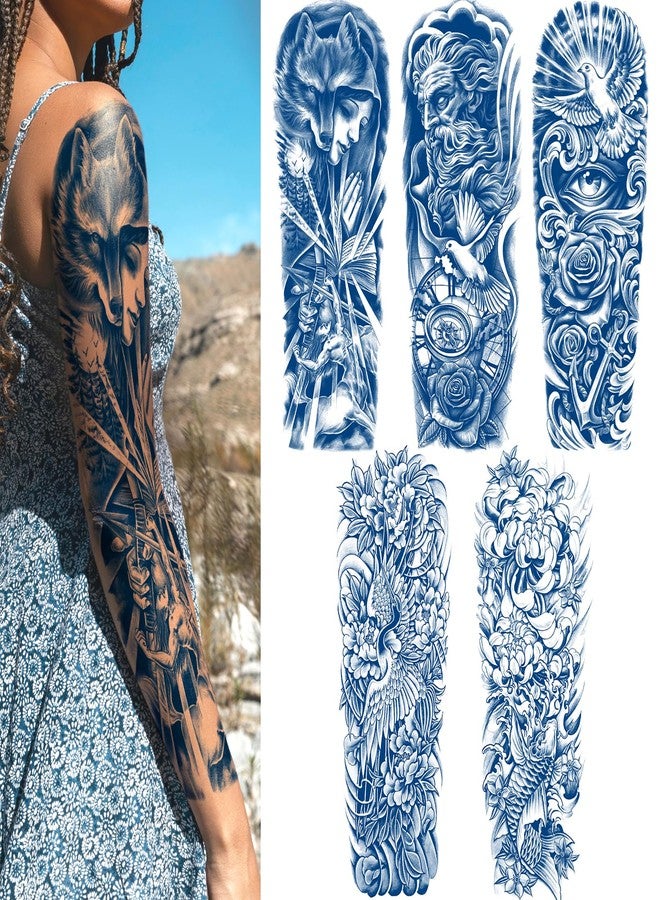 Aresvns Semi Permanent Sleeve Tattoos for Men and Women, 5 Sheets Full Arm Realistic Tattoos for BBQ Pool Beach Party Waterproof and Long-Lasting 1 Weeks, Holidays Gift - Image 1