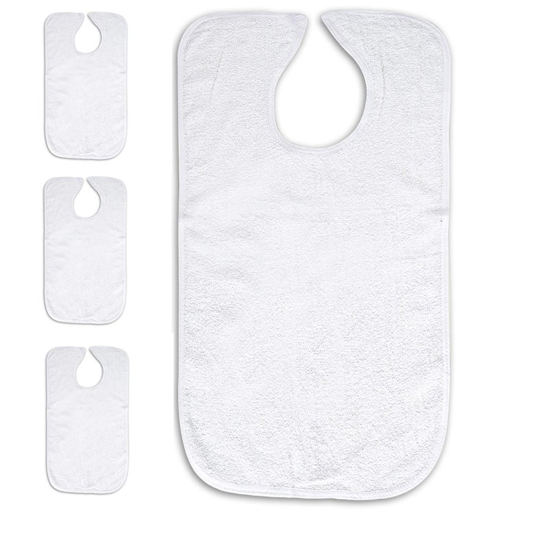 Personal Touch Personal Touch Adult Bibs for Elderly or Disabled Washable 100 Cotton Bibs Hook Loop Closure Set of 3 18 x 30 Inches White 