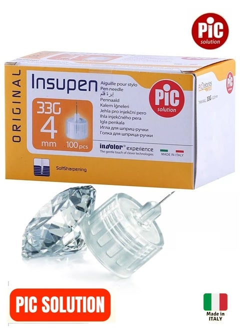 Pic Solution Insupen 4 mm Insulin Pen Needle 33G 100 Pieces