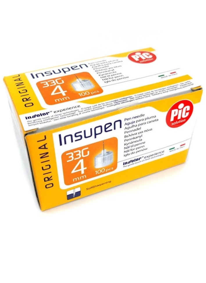Pic Solution Insupen 4 mm Insulin Pen Needle 33G 100 Pieces
