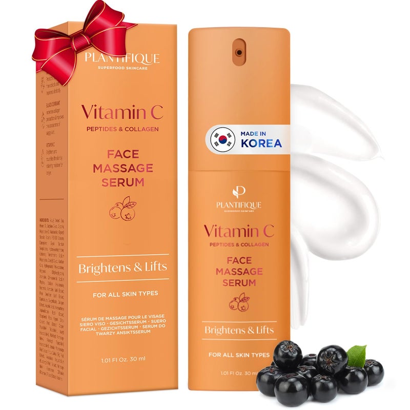 PLANTIFIQUE Korean Vitamin C Face Massage Serum â€“ Hydrating Anti-Aging Collagen & Peptides Formula â€“ Perfect for Gua Sha Facial Massage & Even Skin Tone Glow - Image 1