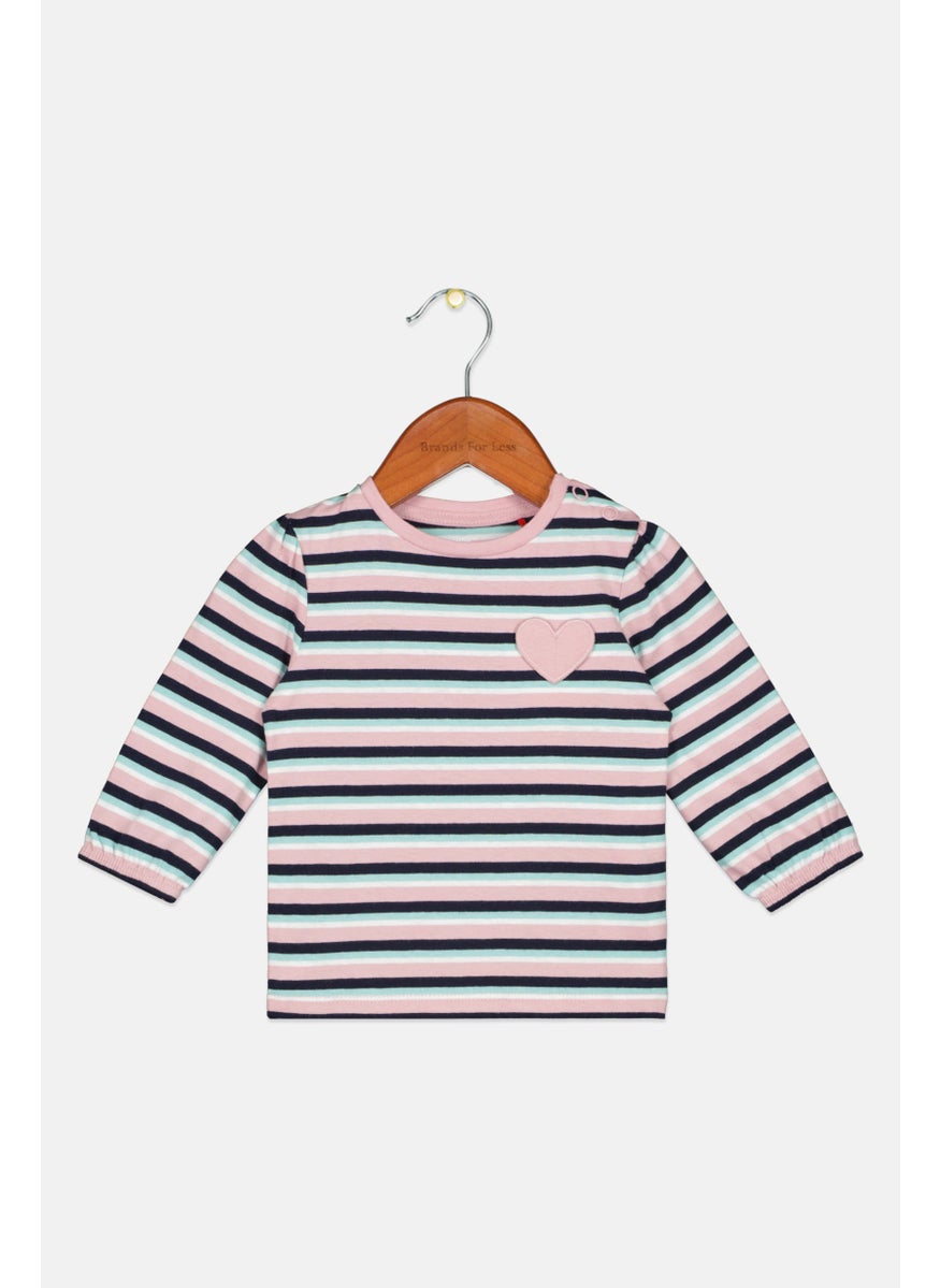 s.Oliver Toddlers Girl Crew Neck Stripe Long Sleeve Tops, Pink Combo  - Image 1