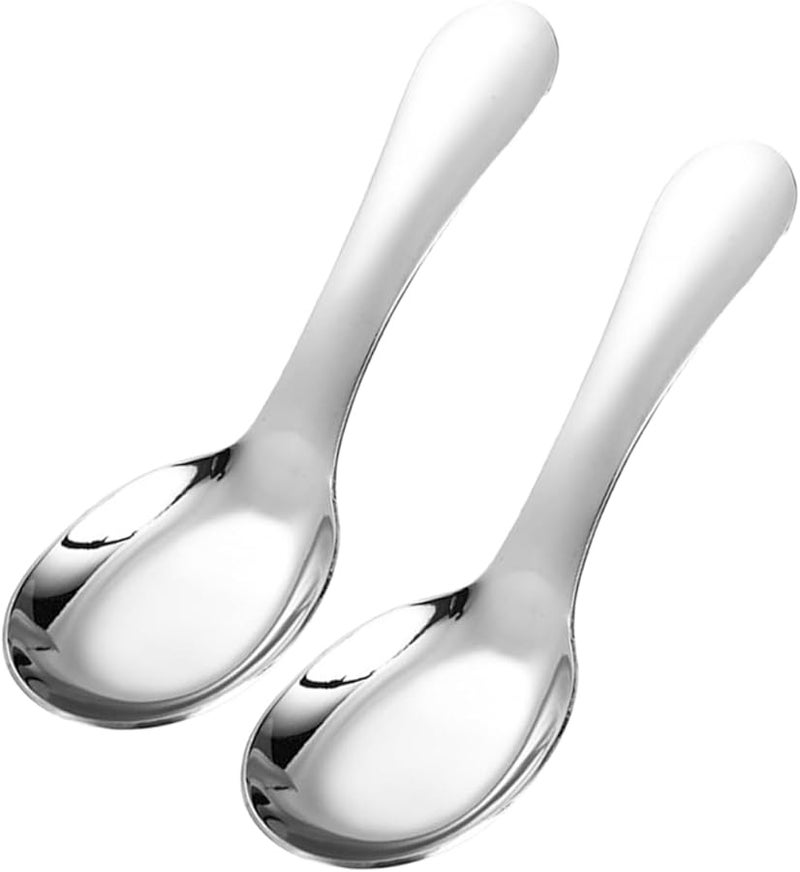 Stainless Steel Spoons Set of 2 Long Handle Soup Dessert Rice Spoons Easy to Clean - Image 1