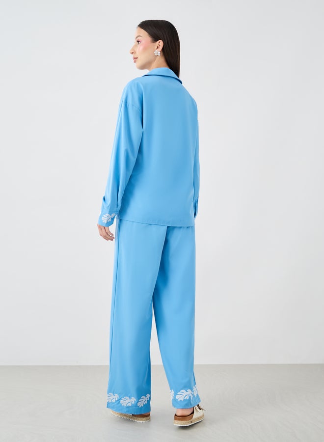 Take Two Embroidered Spread Collar Shirt and Relaxed Fit Trousers Co-Ords  - Image 5