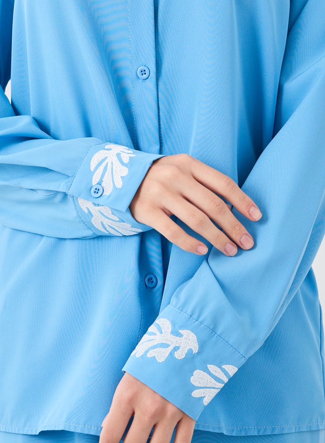 Take Two Embroidered Spread Collar Shirt and Relaxed Fit Trousers Co-Ords  - Image 3