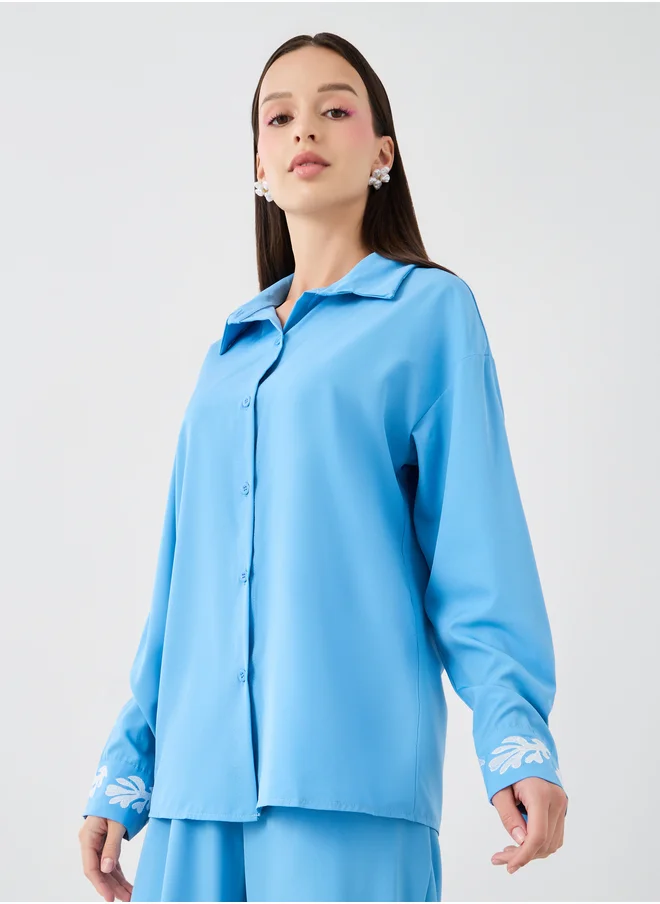 Styli Embroidered Spread Collar Shirt and Relaxed Fit Trousers Co-Ords