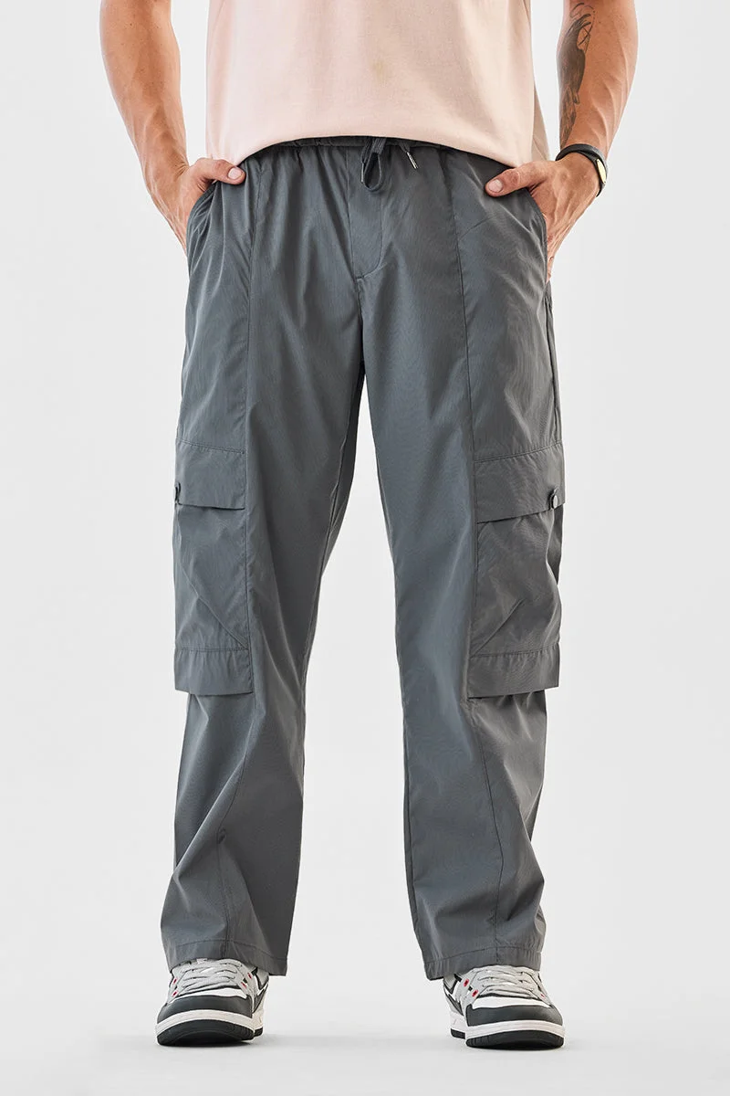 SNITCH Grey Solid Relaxed Streetwear Cargo
