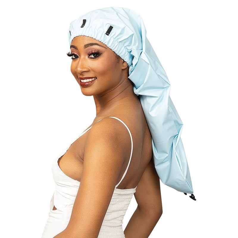 Esha Girl - Shower Cap for Extra Long Hair, Braids, Locs, Twists â€“ Waterproof â€“ Snug Fit Guarantees No Leaks â€“ Easy Button Up (Light Blue, X-Long (30" x 9")) - Image 1