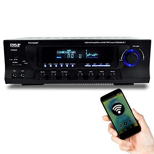 Pyle Wireless Bluetooth Audio Power Amplifier - 300W 4 Channel Home Theater Stereo Receiver with USB, AM FM, 2 Mic IN with Echo, RCA, LED, Speaker Selector, For Studio, Home Use, Black - PT272AUBT - Image 2