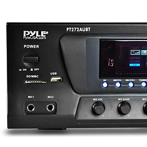 Pyle Wireless Bluetooth Audio Power Amplifier - 300W 4 Channel Home Theater Stereo Receiver with USB, AM FM, 2 Mic IN with Echo, RCA, LED, Speaker Selector, For Studio, Home Use, Black - PT272AUBT - Image 4