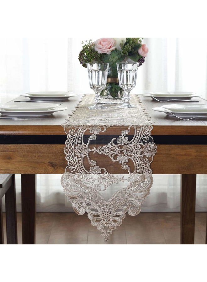 ARTABLE Lace Table Runner Dresser Scarf Macrame Embroidered Table Runners with Exquisite Flower Vintage Shabby Chic for Wedding Holiday Dinning (Champagne, 10 x 110 Inch) - Image 5