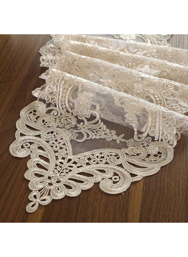 ARTABLE Lace Table Runner Dresser Scarf Macrame Embroidered Table Runners with Exquisite Flower Vintage Shabby Chic for Wedding Holiday Dinning (Champagne, 10 x 110 Inch) - Image 1