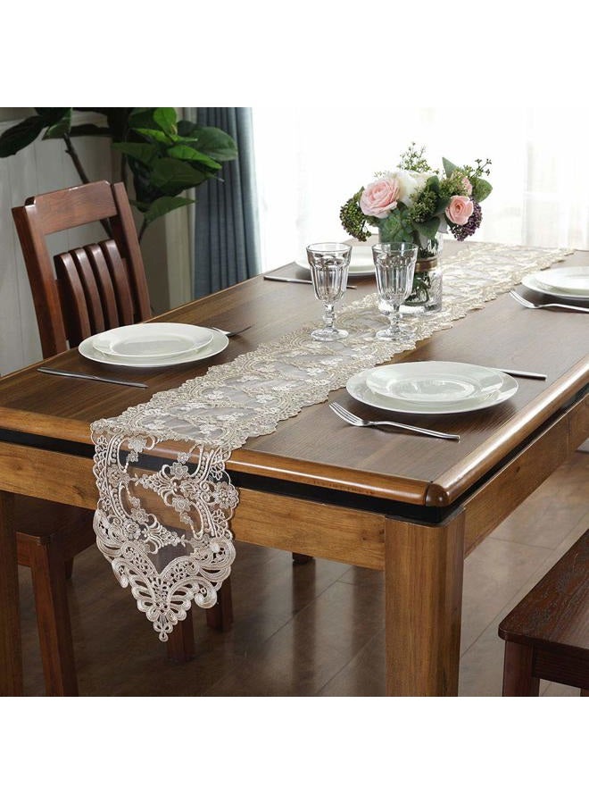 ARTABLE Lace Table Runner Dresser Scarf Macrame Embroidered Table Runners with Exquisite Flower Vintage Shabby Chic for Wedding Holiday Dinning (Champagne, 10 x 110 Inch) - Image 2