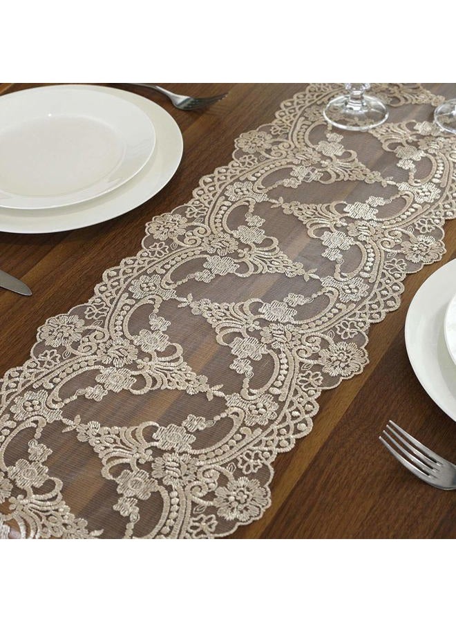 ARTABLE Lace Table Runner Dresser Scarf Macrame Embroidered Table Runners with Exquisite Flower Vintage Shabby Chic for Wedding Holiday Dinning (Champagne, 10 x 110 Inch) - Image 4