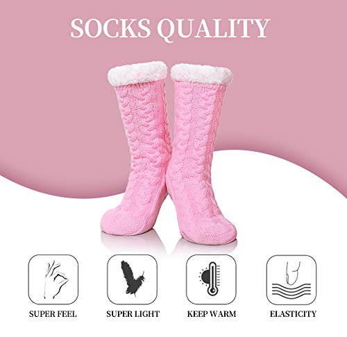 SDBING Women's Winter Super Soft Warm Cozy Fleece Lined Fuzzy Slipper Socks with Grippers (Pink, 6-10) - Image 5