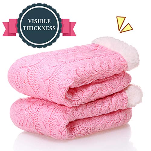 SDBING Women's Winter Super Soft Warm Cozy Fleece Lined Fuzzy Slipper Socks with Grippers (Pink, 6-10) - Image 3