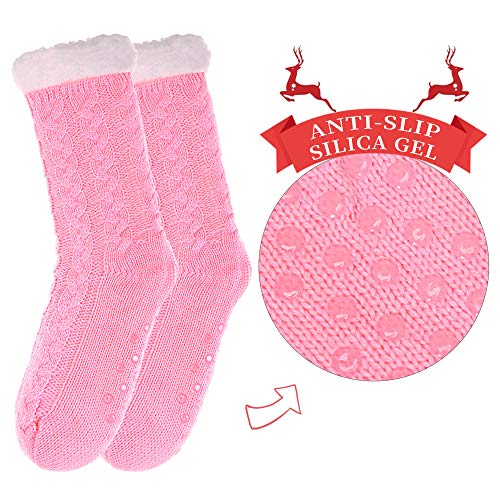 SDBING Women's Winter Super Soft Warm Cozy Fleece Lined Fuzzy Slipper Socks with Grippers (Pink, 6-10) - Image 2