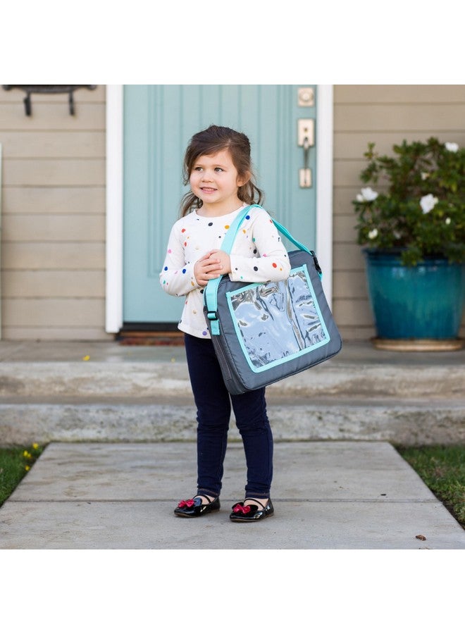 J.L. Childress صينية السفر 3 في 1 من J.L. Childress وحامل جهاز iPad - صينية على ركبتي مقعد السيارة للأطفال - للاستخدام في الطائرات، ورحلات الطريق، مكتب على الركبة - حامل جهاز لوحي وحقيبة حمل - رمادي/أخضر مائل إلى الأزرق - Image 5