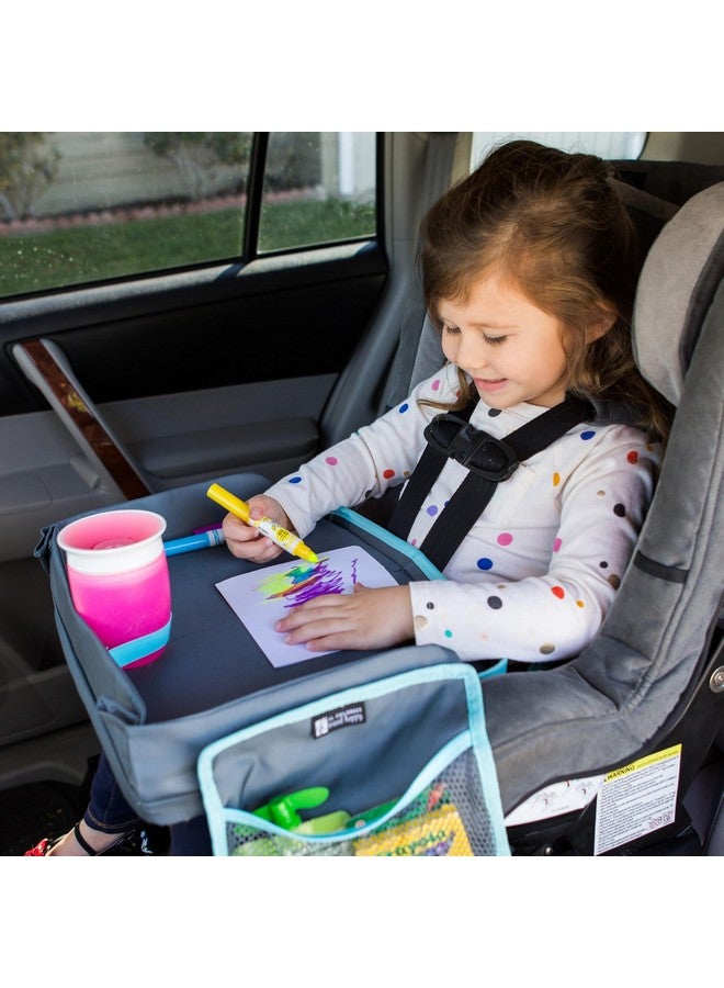 J.L. Childress صينية السفر 3 في 1 من J.L. Childress وحامل جهاز iPad - صينية على ركبتي مقعد السيارة للأطفال - للاستخدام في الطائرات، ورحلات الطريق، مكتب على الركبة - حامل جهاز لوحي وحقيبة حمل - رمادي/أخضر مائل إلى الأزرق - Image 3