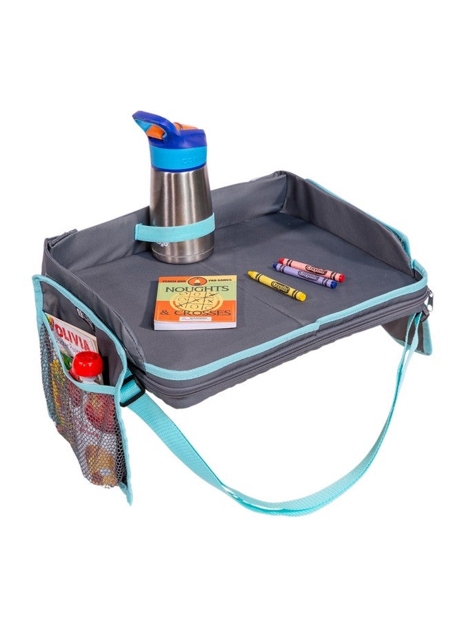 J.L. Childress صينية السفر 3 في 1 من J.L. Childress وحامل جهاز iPad - صينية على ركبتي مقعد السيارة للأطفال - للاستخدام في الطائرات، ورحلات الطريق، مكتب على الركبة - حامل جهاز لوحي وحقيبة حمل - رمادي/أخضر مائل إلى الأزرق - Image 1