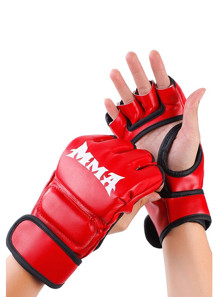 أم أم أيه قفازات ملاكمة نصفية الأصابع حمراء - Image 1