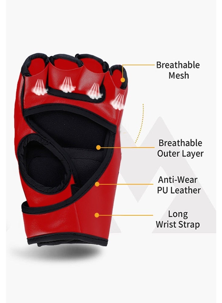 أم أم أيه قفازات ملاكمة نصفية الأصابع حمراء - Image 3