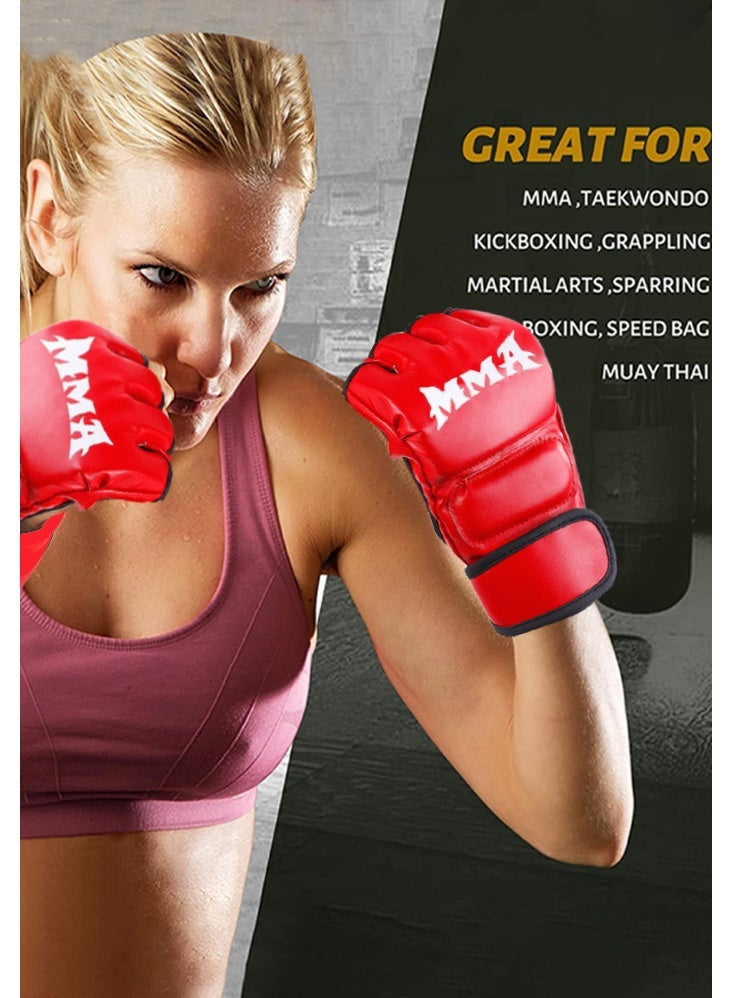 أم أم أيه قفازات ملاكمة نصفية الأصابع حمراء - Image 5