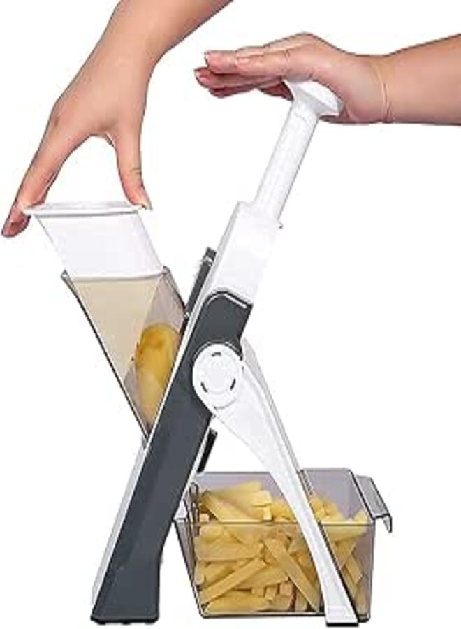 Swift Vegetable Cutter, Multifunctional Vegetable Slicer with Stainless Steel Blades, Manual Food Cutter for Chef and Household (Grey)