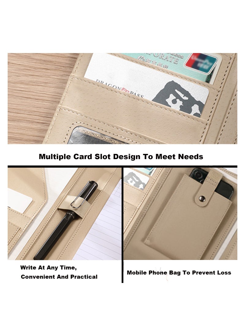 SYOSI Padfolio Clipboard Folder Portfolio, Faux Leather Legal Document Organizer with Signature Pen/Business Card Holder/Letter Size A4 Writing Pad/Mobile Phone Storage Pocket, Brown  - Image 4