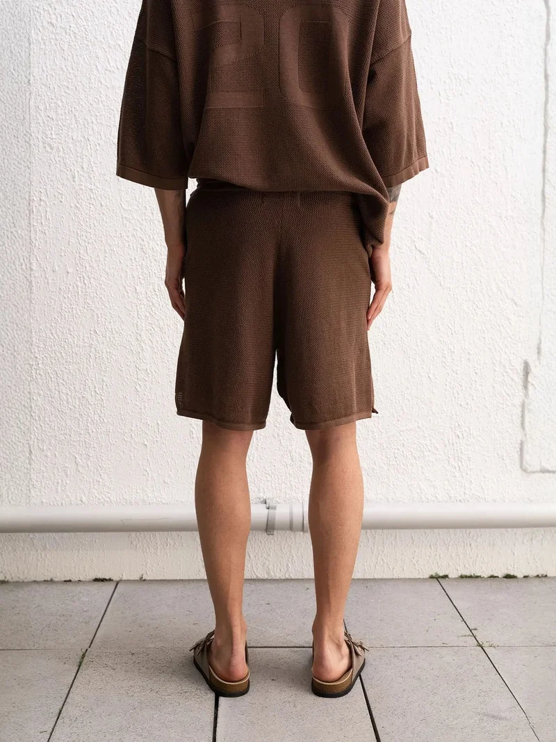 Giesto Beaver Brown GIESTO Relaxed Fit Elastic Waist Midi Shorts for Men | Best Price UAE