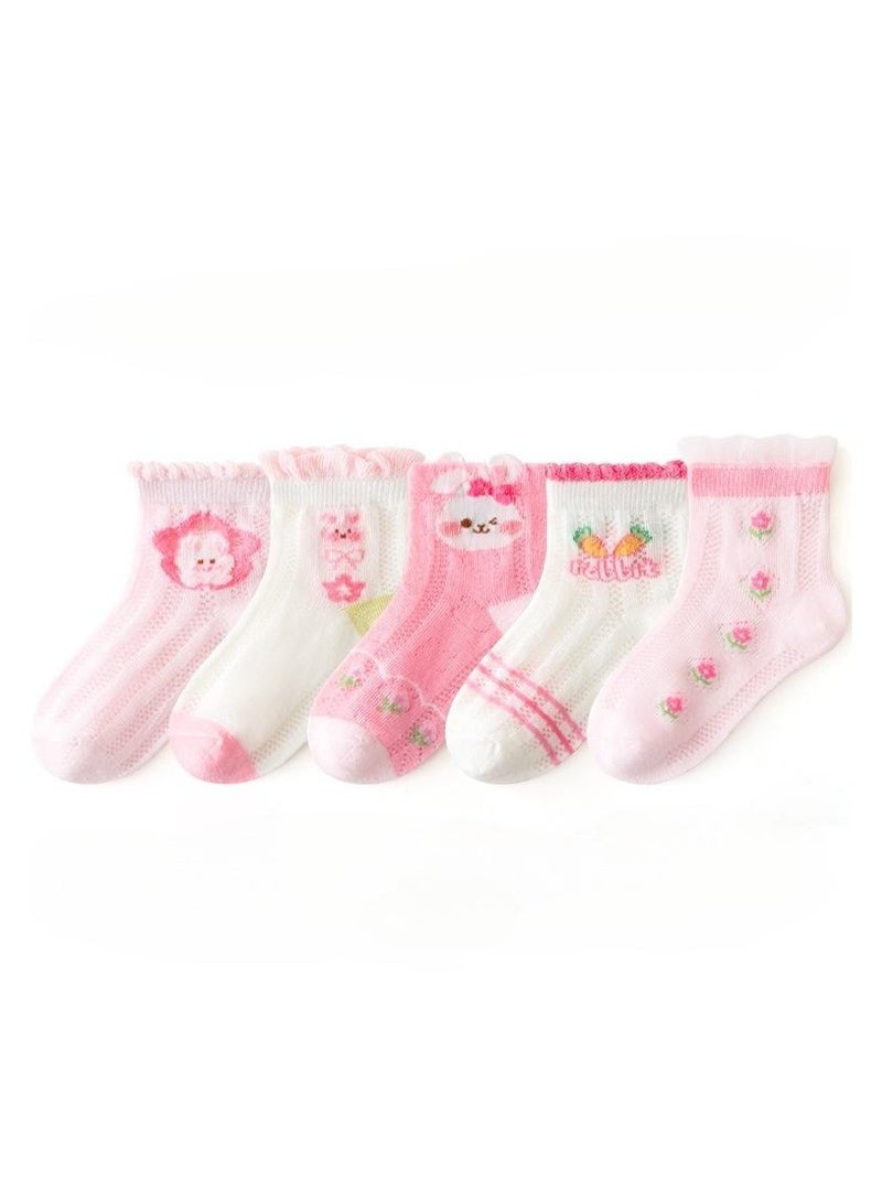 5 Pairs Per Set Children's Mesh Breathable Design, Cartoon Socks  - Image 1