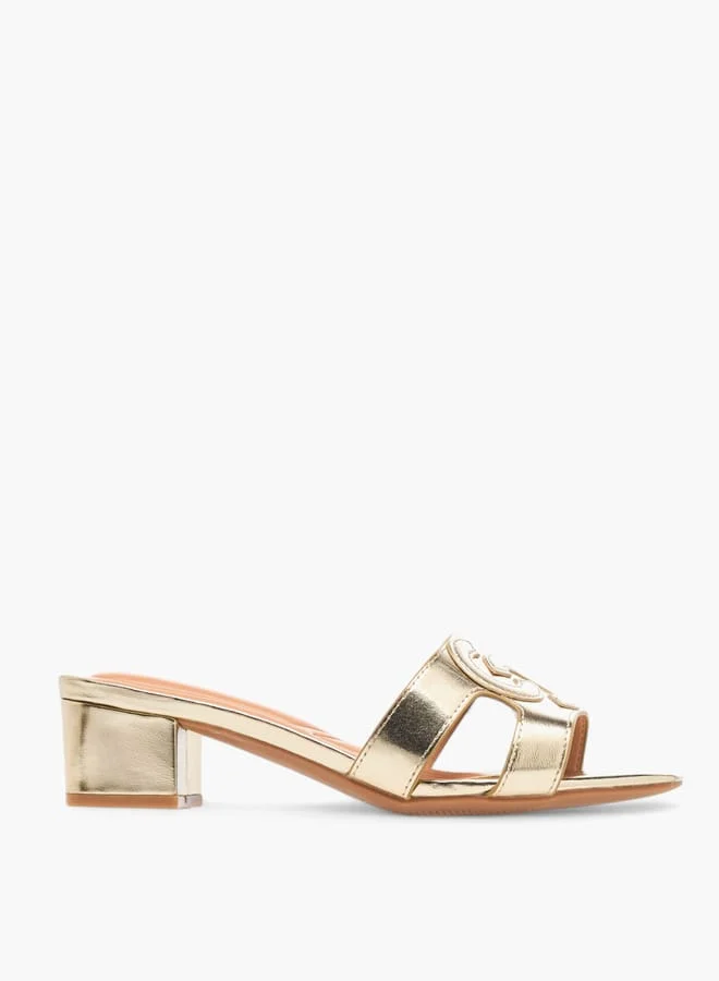 Celeste Womens Monogram Detail Slip-On Sandals With Block Heels