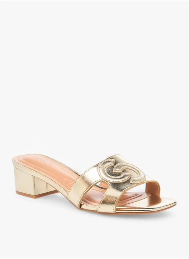 سيليست Womens Monogram Detail Slip-On Sandals With Block Heels